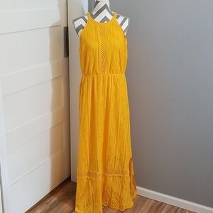 Skies Are Blue Sunlit Yellow Lace Maxi Dress